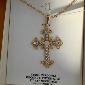 Piper K gold Glass Stone Cross Necklace